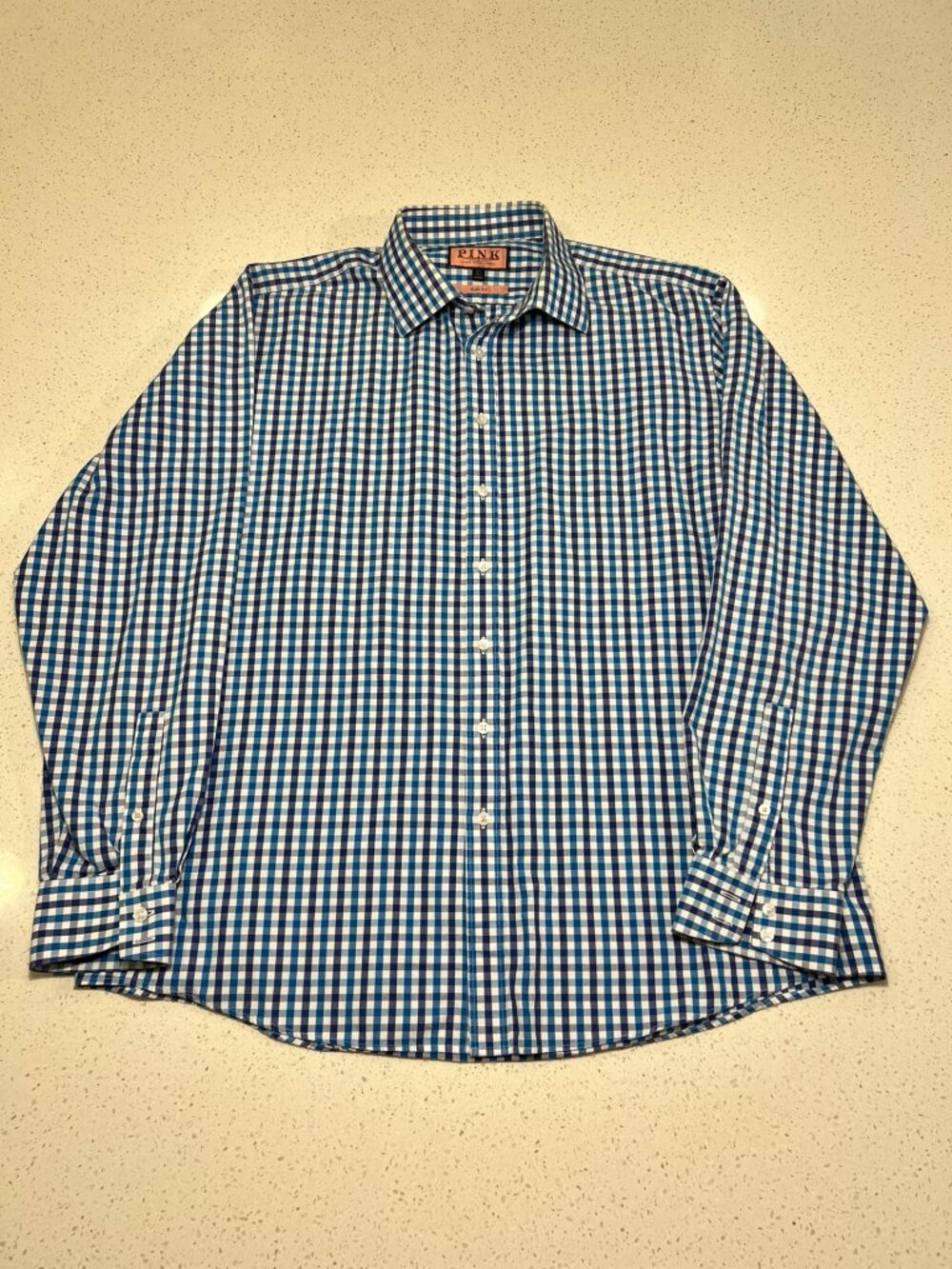 Thomas Pink London Slim Fit Blue Gingham Dress Shirt 17.5 44cm